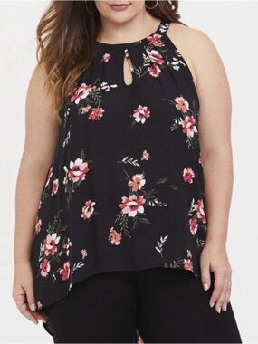 Torrid Black Floral Halter Camisole with Pink Blooms